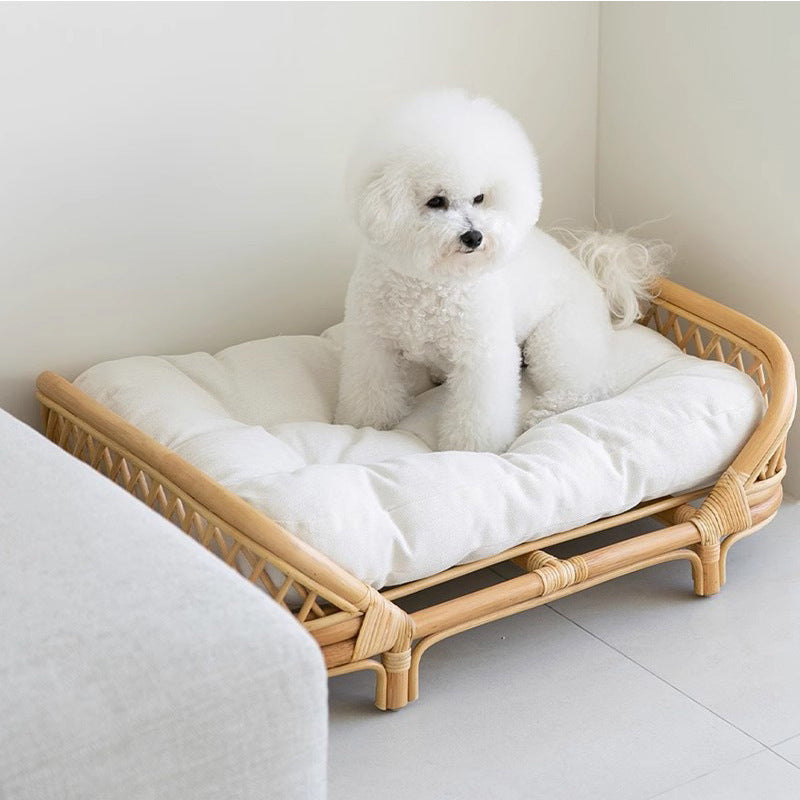 Dog House Elevated Wicker Rattan Shelter for Small Dogs
