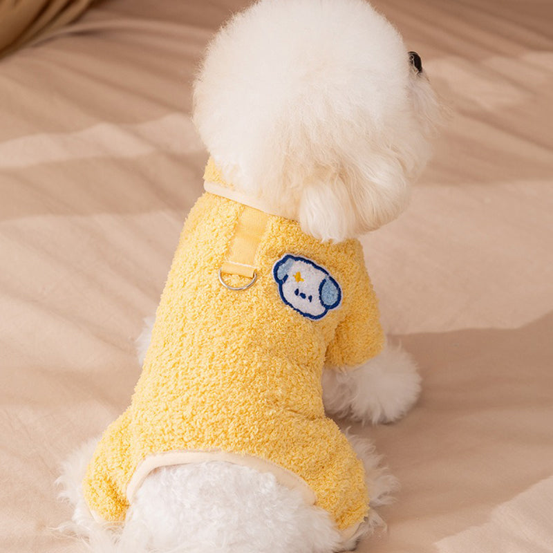 Dog Pajamas, Thick Plush Cartoon Work Clothes, Winter Pet Dog Clothes, Puppy One-piece Suits, Pet Cat Lapel Coats, Cute Girl Outfits For Puppies - Majestic Pet Kingdom