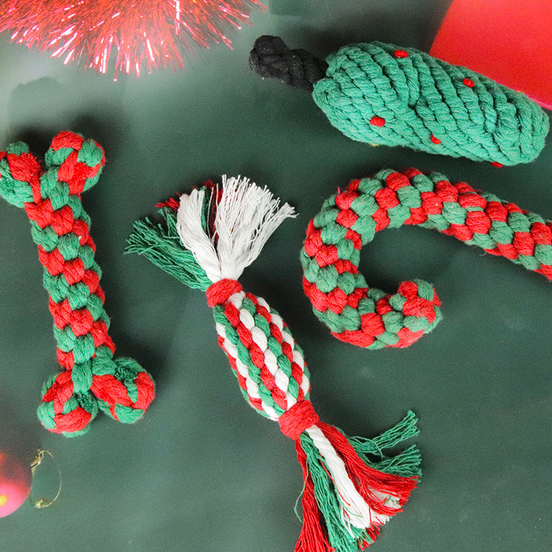 Christmas Pet Cotton Rope Cane Toy Set Bite-resistant Molar Interactive Dog Toy Teeth Clean Festive Toy For Small Medium Dogs - Majestic Pet Kingdom