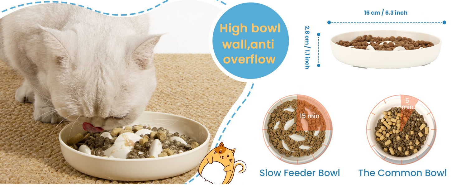 Cat Slow Feeding Bowl Anti-swallowing Healthy Diet Pet Food Bowl Non-slip Whale-shaped Raised Edge Anti-spill-over