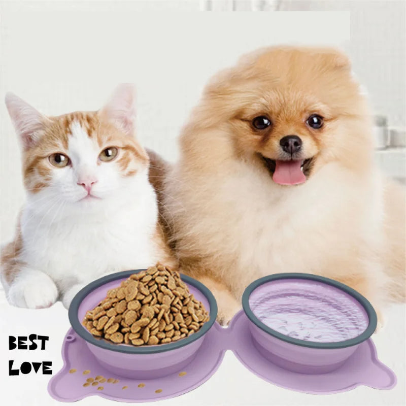 Dog Bowls Foldable Silicone Double Travel Slow Feeder Dishes - Main Feature View | Majestic Pet Kingdom