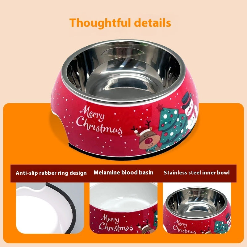 Christmas Dog Pet Bowl Stainless Steel Double Layer Cat Bowl - Majestic Pet Kingdom