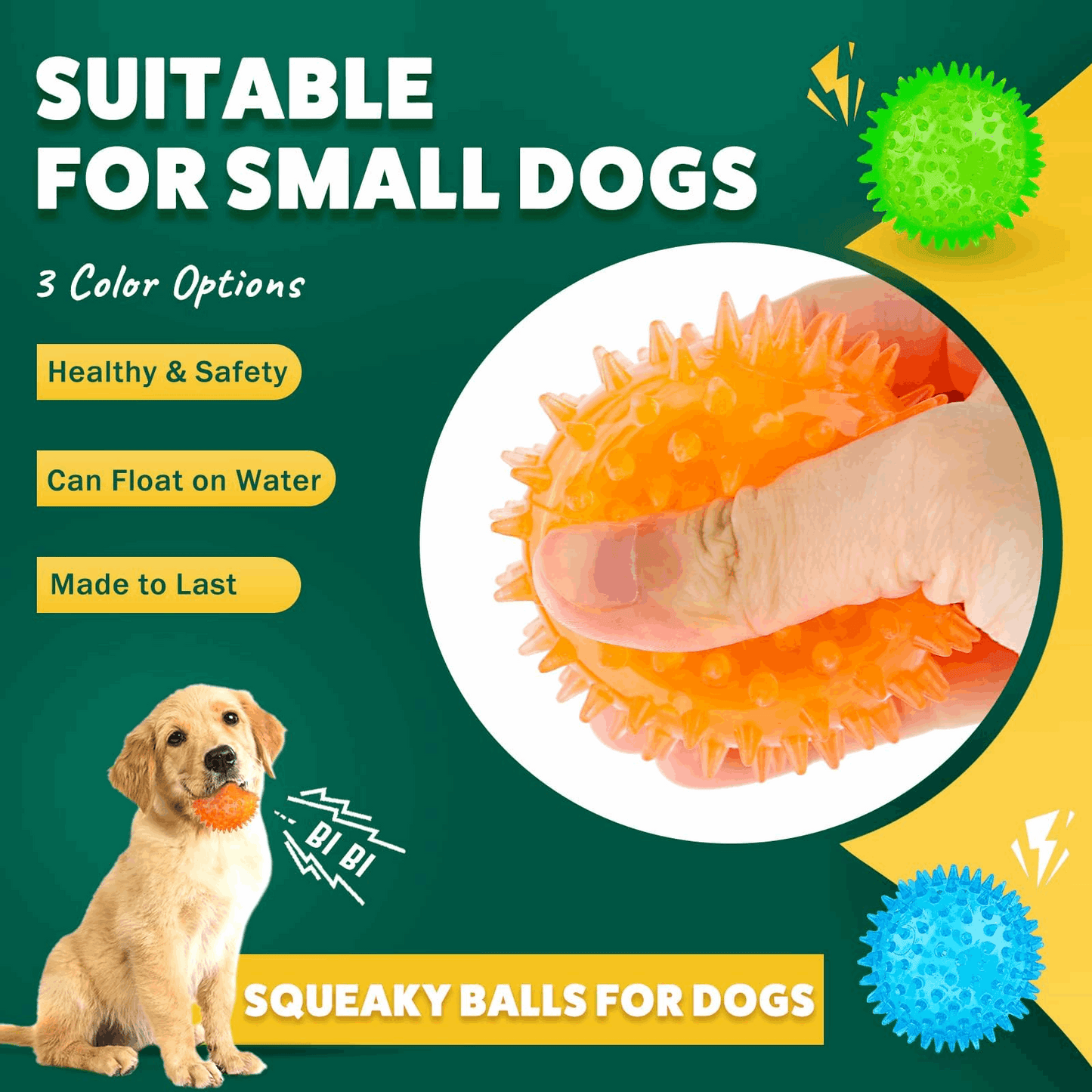 Dog Balls 2.5-Inch Interactive Squeaky Teething Toy 2-Pack