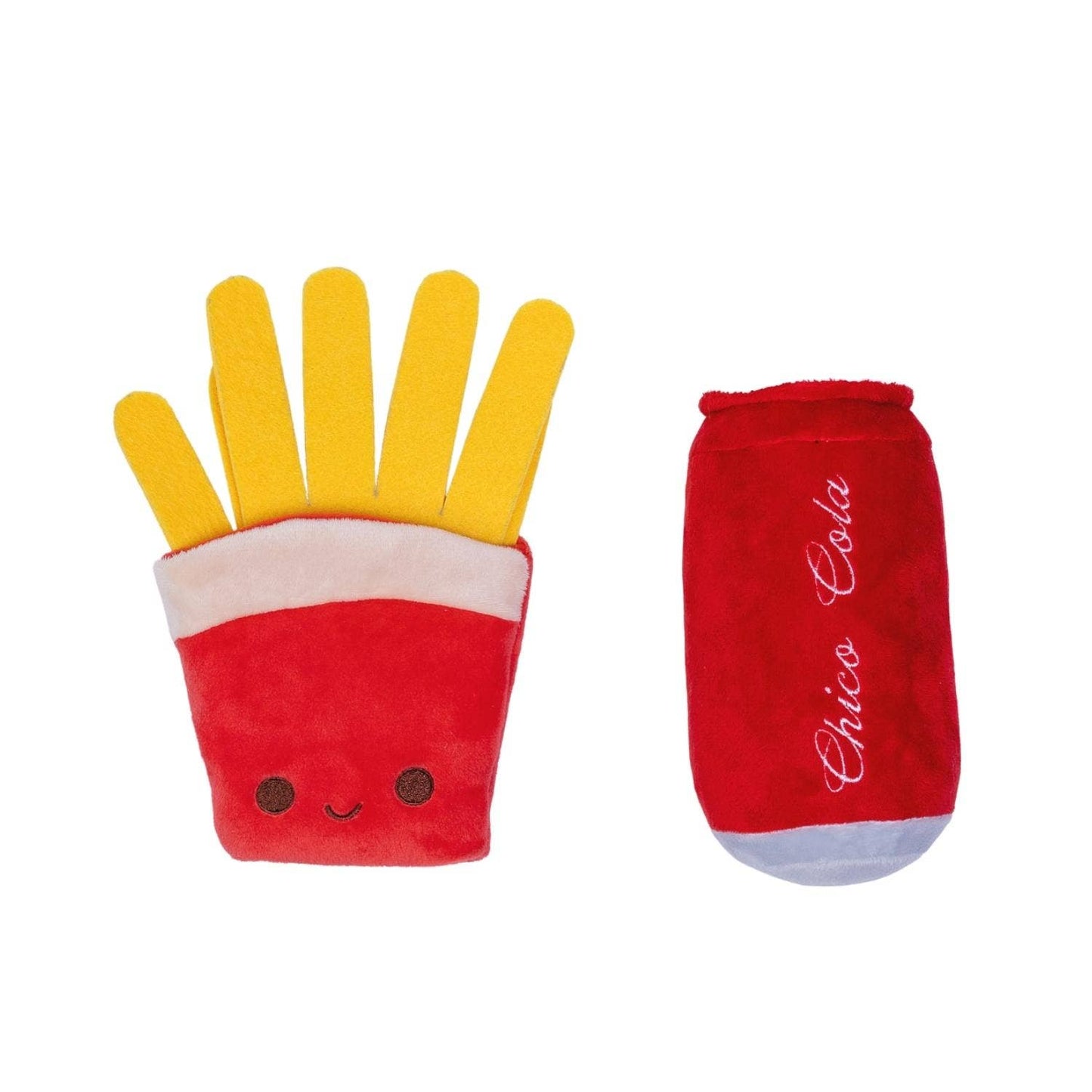 Dog Plush Toy Set Cola and Fries Squeaker Crinkle Fun 2-Pack - Detail Angle 3 | Majestic Pet Kingdom