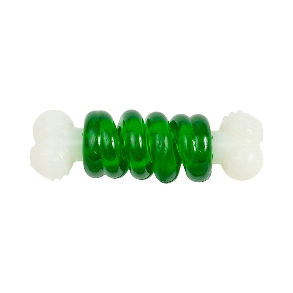 Bone-a-Treat Dog Chew Toy with Orange Balls & Spiral Ring