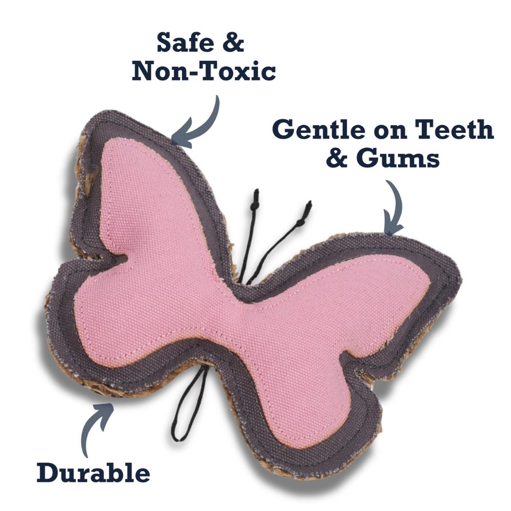 Dog Chew Toy Canvas Jute Butterfly Shape Safe Non-Toxic Pet - Detail Angle 6 | Majestic Pet Kingdom