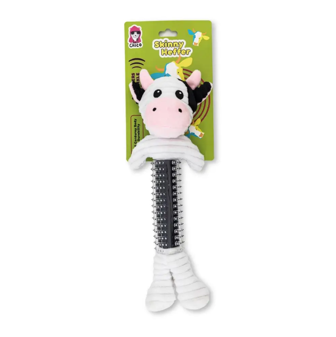 Dog Plush Toy Cow Shape TPR Rubber Squeaker Crinkle Paper - Detail Angle 2 | Majestic Pet Kingdom
