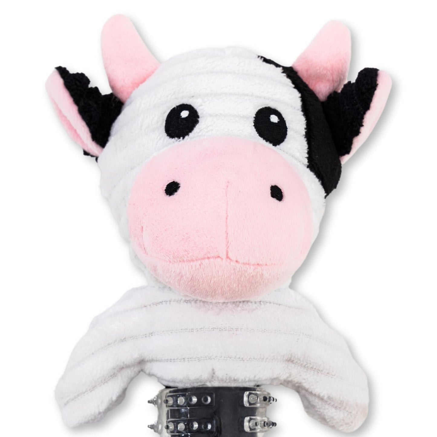 Dog Plush Toy Cow Shape TPR Rubber Squeaker Crinkle Paper - Detail Angle 4 | Majestic Pet Kingdom