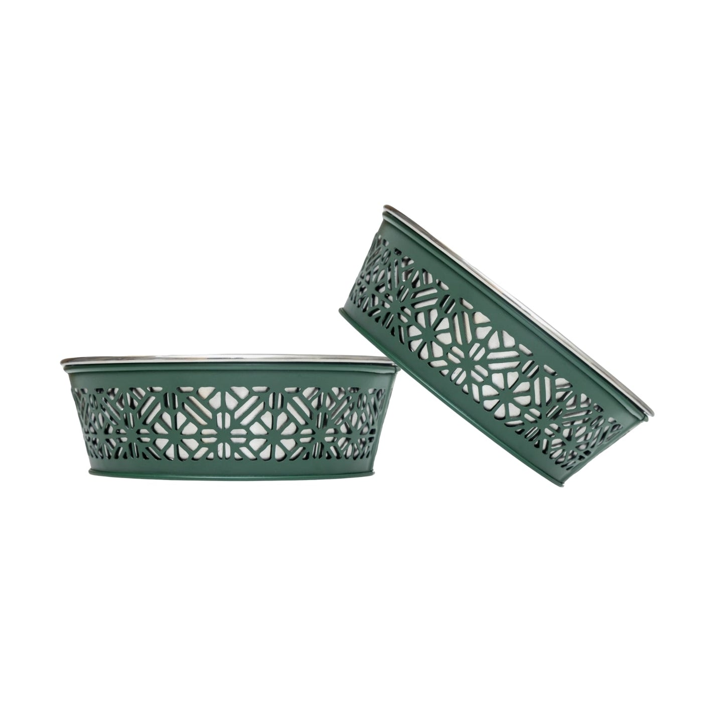 Dog Bowls Set of 2 Farmhouse Stainless Steel Food Water Dish - Detail Angle 4 | Majestic Pet Kingdom
