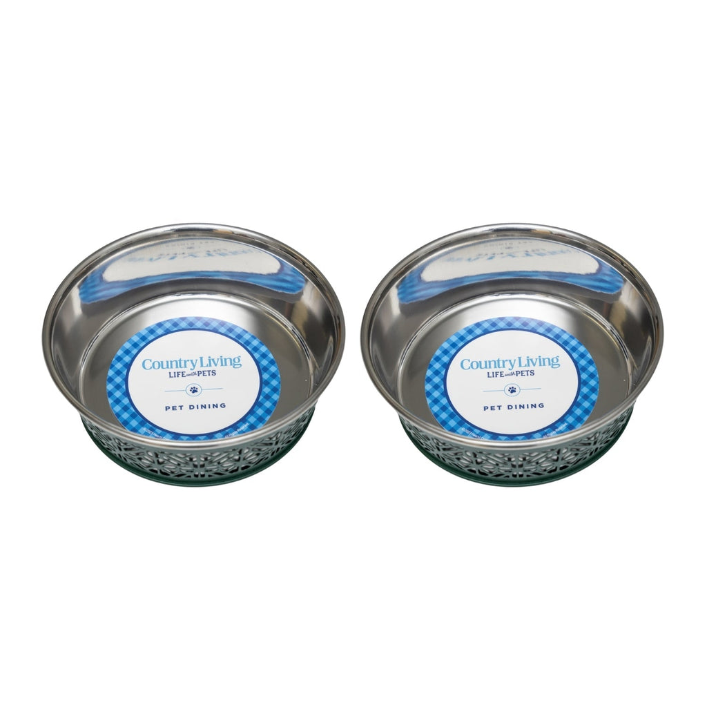 Farmhouse Stainless Steel Dog Food Bowls (Set of 2) - Majestic Pet Kingdom