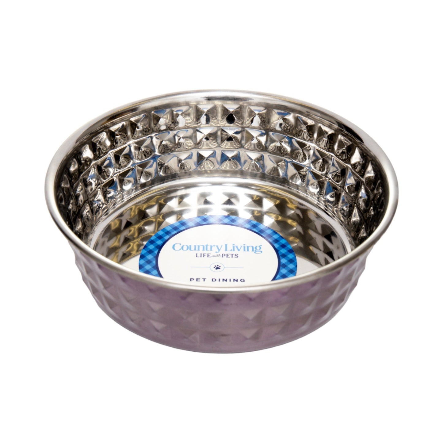 Dog Bowls Set of 2 Lavender Hammered Stainless Steel Dishes - Detail Angle 3 | Majestic Pet Kingdom