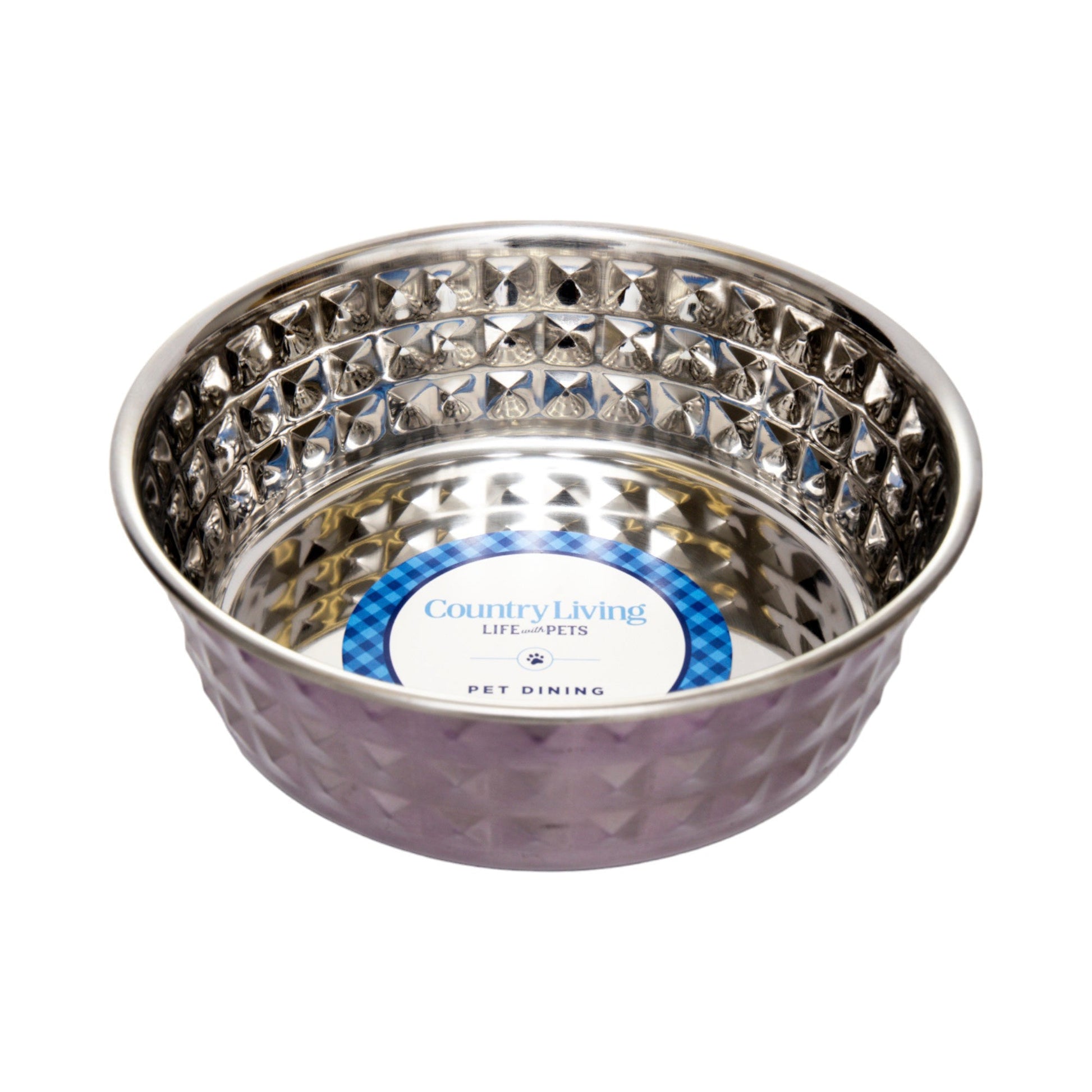 Dog Bowls Set of 2 Lavender Hammered Stainless Steel Dishes - Detail Angle 3 | Majestic Pet Kingdom