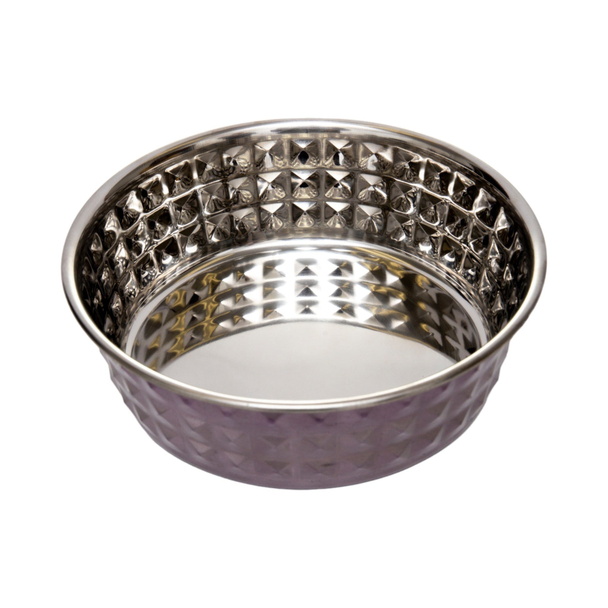 Dog Bowls Set of 2 Lavender Hammered Stainless Steel Dishes - Detail Angle 6 | Majestic Pet Kingdom