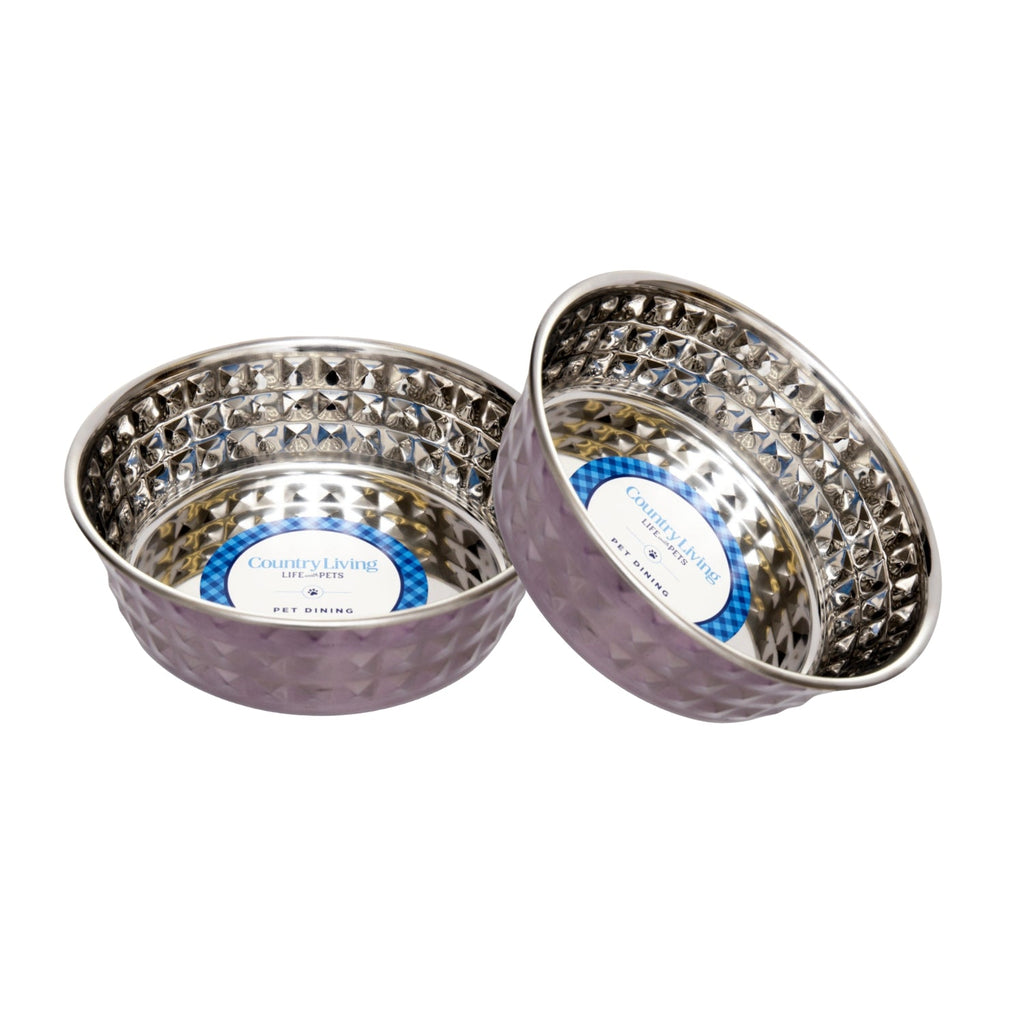 Lavender Stainless Steel Hammered Pet Bowls (Set of 2) - Majestic Pet Kingdom