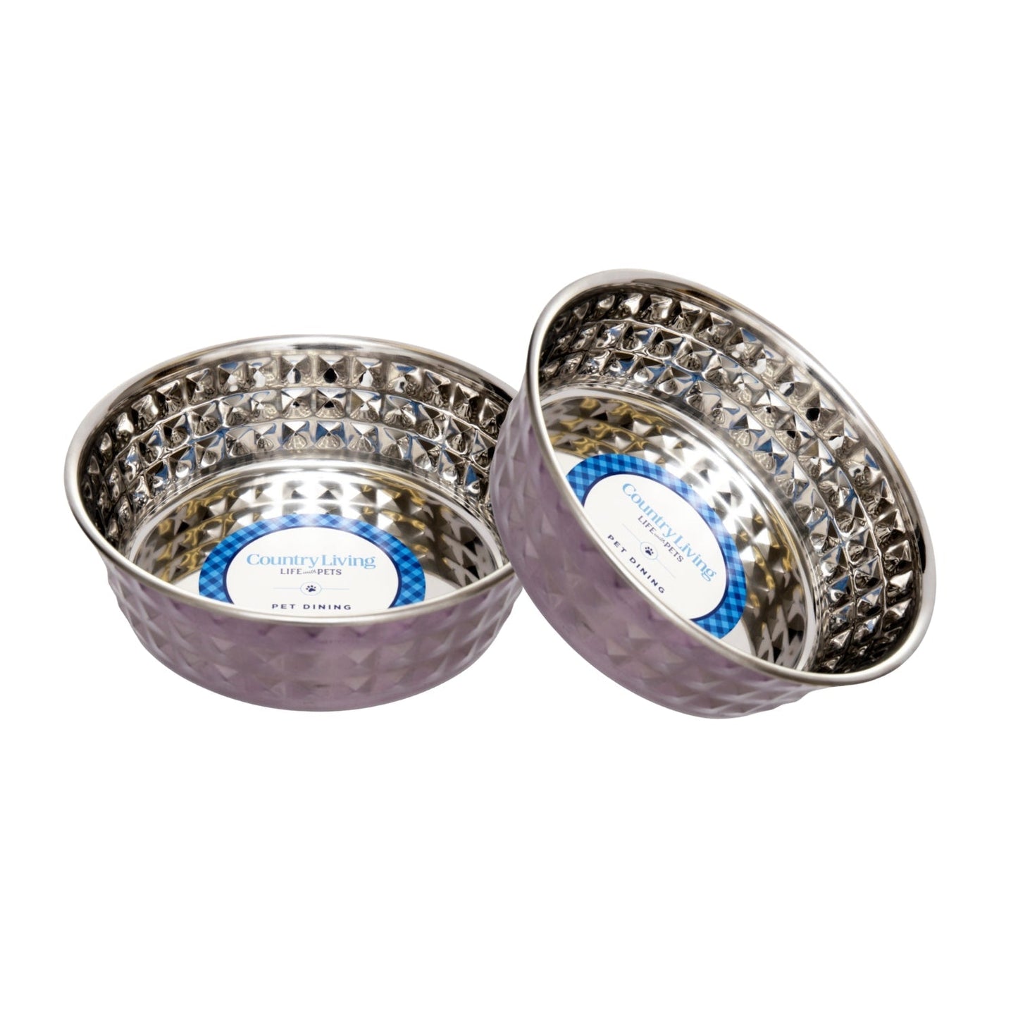 Dog Bowls Set of 2 Lavender Hammered Stainless Steel Dishes