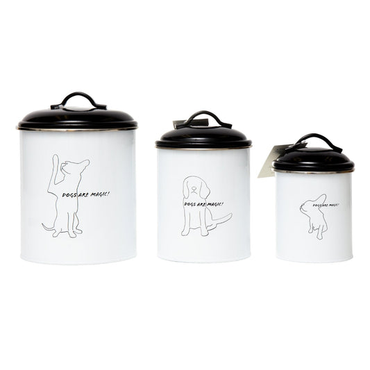 Country Living Set of 3 Pet Treat Storage Canisters – Black & White - High Quality Pet Product