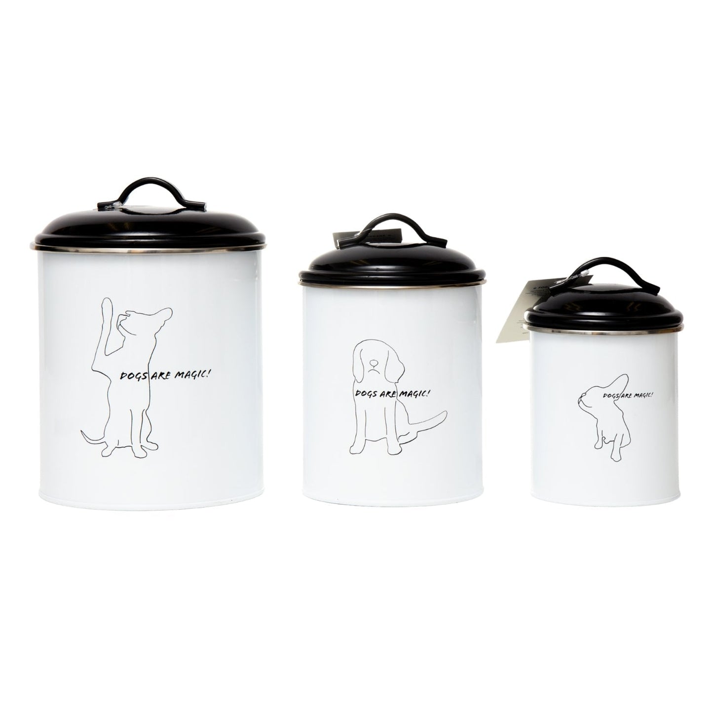 Dog Treat Canisters Set of 3 Food Jars Black and White Metal