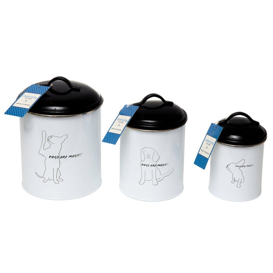 Country Living Set of 3 Pet Treat Storage Canisters – Black & White - High Quality Pet Product