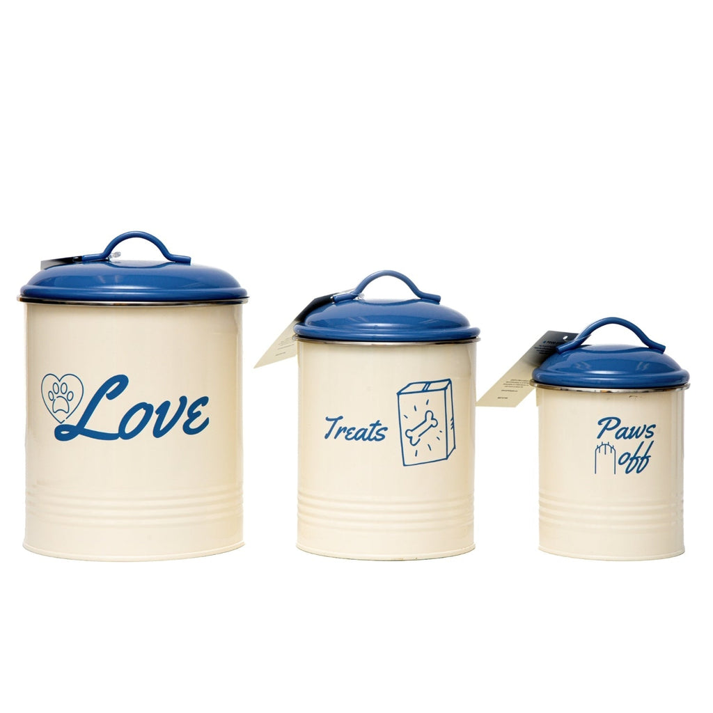 Set of 3 Pet Treat Storage Canisters with French Blue Lid