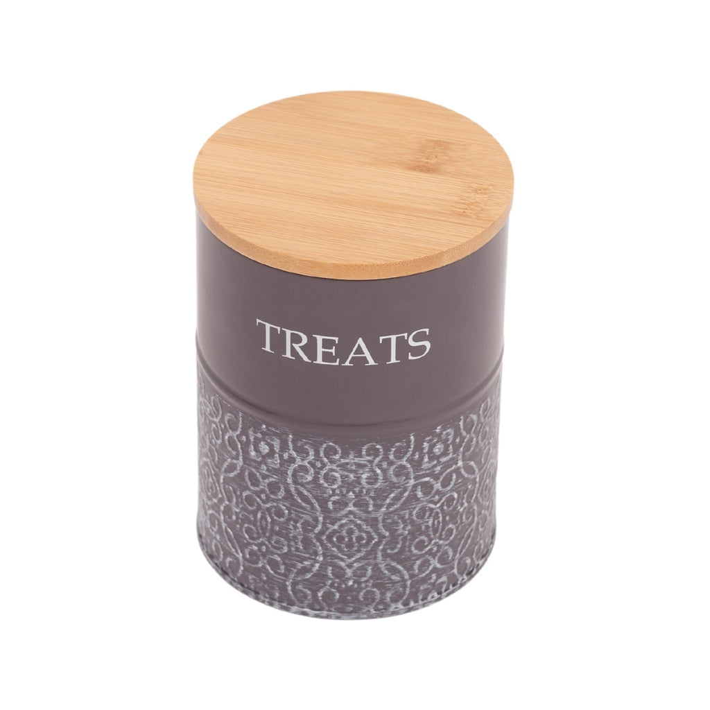 Set of 2 Carbon Steel Dog Treat Canisters in Volcanic Gray