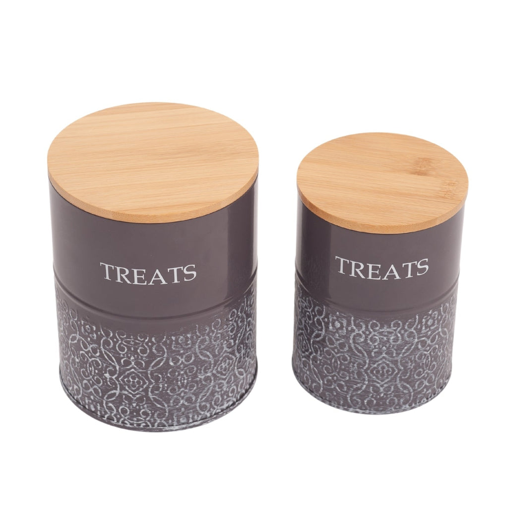 Set of 2 Carbon Steel Dog Treat Canisters in Volcanic Gray