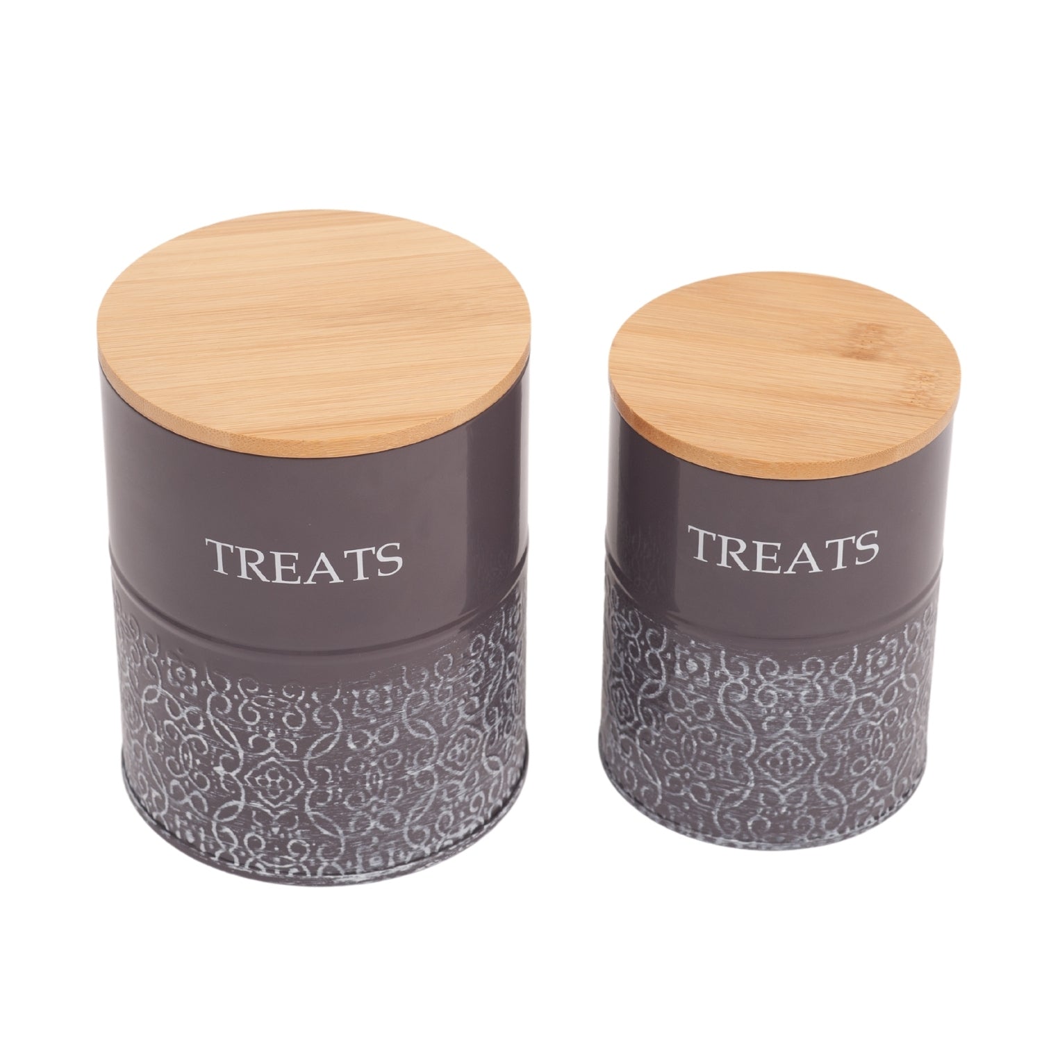 Set of 2 Carbon Steel Dog Treat Canisters in Volcanic Gray