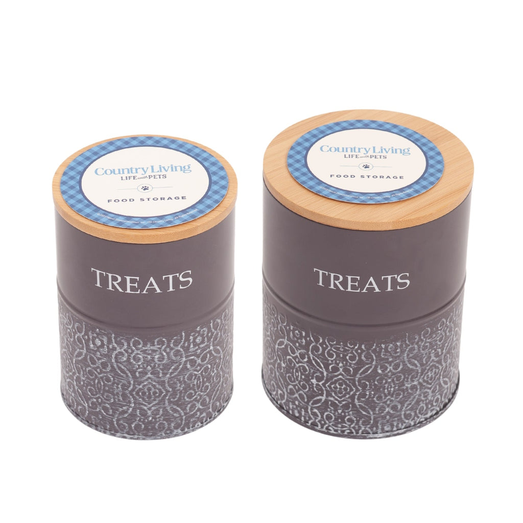 Set of 2 Carbon Steel Dog Treat Canisters in Volcanic Gray