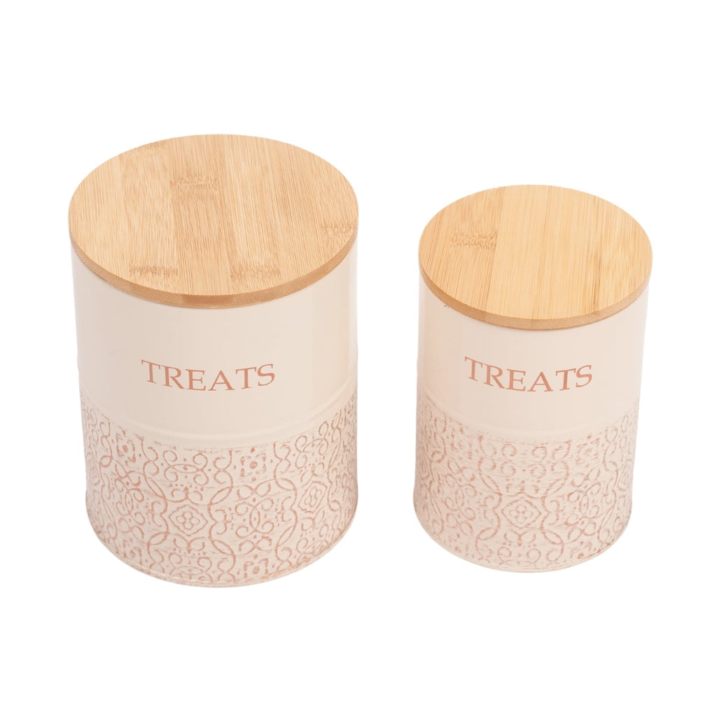 Dog Treat Canisters - Set of 2 Carbon Steel Jars with Lids