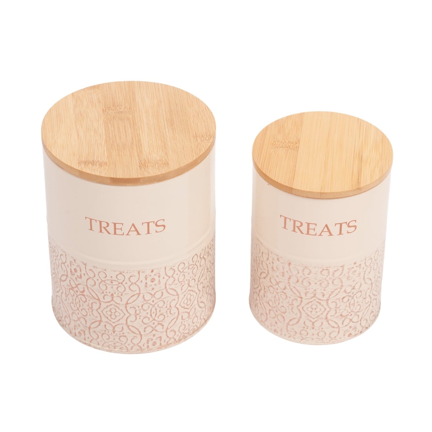 Dog Treat Canister Set of 2 Carbon Steel Food Jars Lids - Detail Angle 2 | Majestic Pet Kingdom