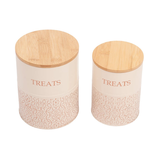 Dog Treat Canisters - Set of 2 Carbon Steel Jars with Lids