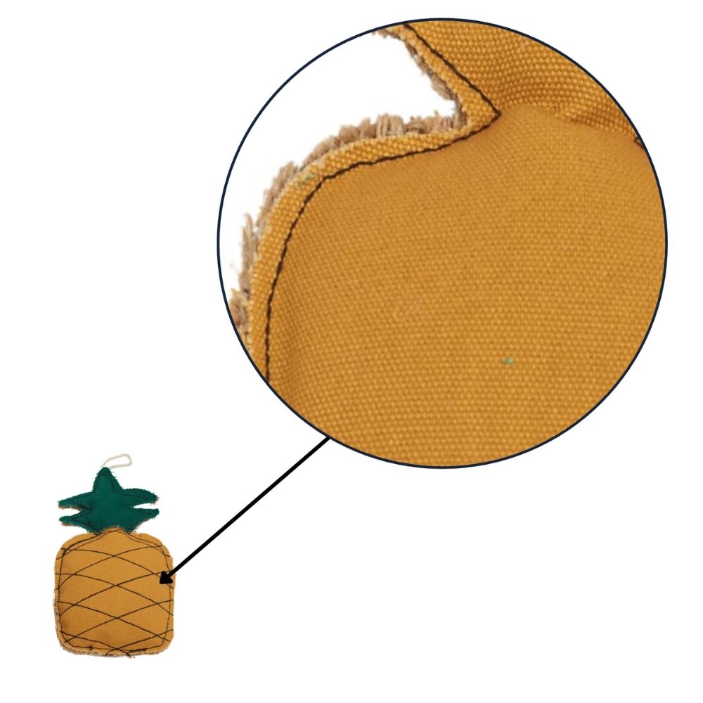 Dog Chew Toy Canvas Jute Pineapple Shape Safe Non-Toxic Play - Detail Angle 5 | Majestic Pet Kingdom