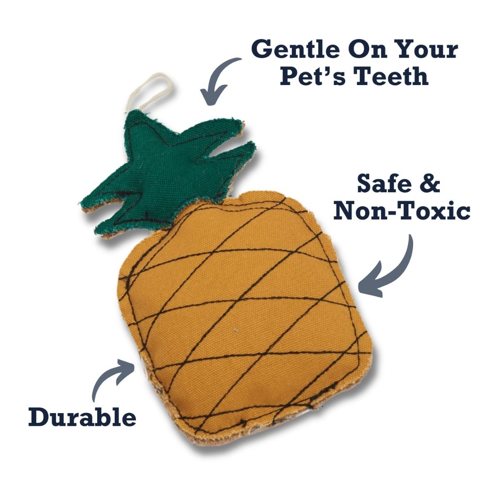 Dog Chew Toy Canvas Jute Pineapple Shape Safe Non-Toxic Play - Detail Angle 6 | Majestic Pet Kingdom
