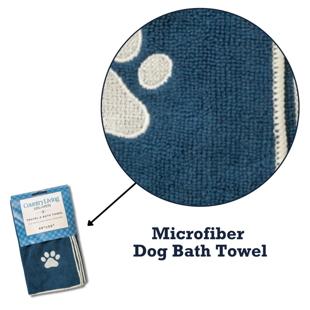 Large Microfiber Dog Bath Towel with Embroidered Paw Print