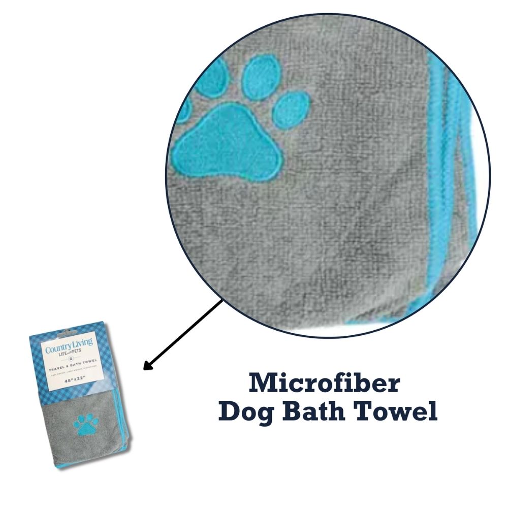 Large Gray Microfiber Dog Bath Towel with Paw Embroidery - Majestic Pet Kingdom