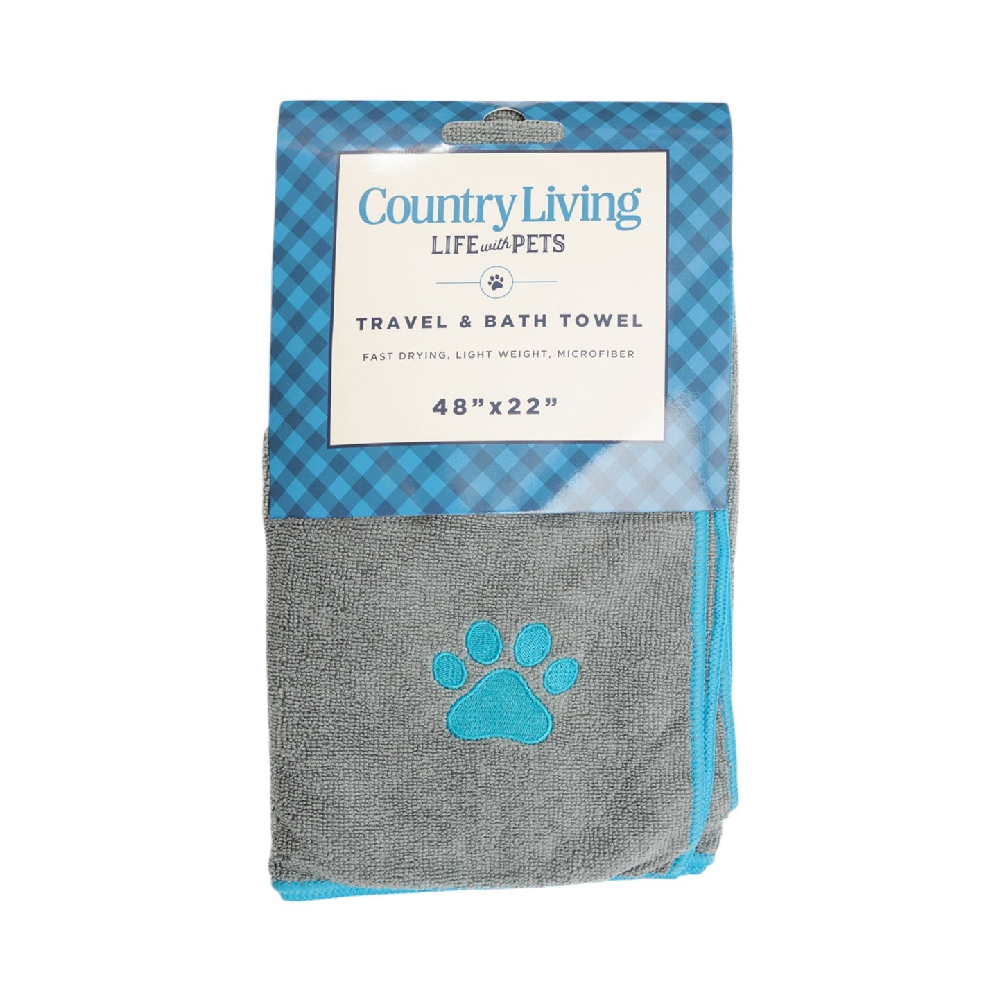 Dog Bath Towel Large Gray Microfiber Embroidered Paw Print