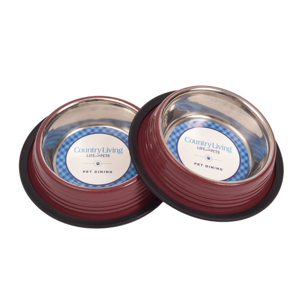 Ribbed Non-Slip Pet Bowls in Merlot Red Color (Set of 2) - Majestic Pet Kingdom