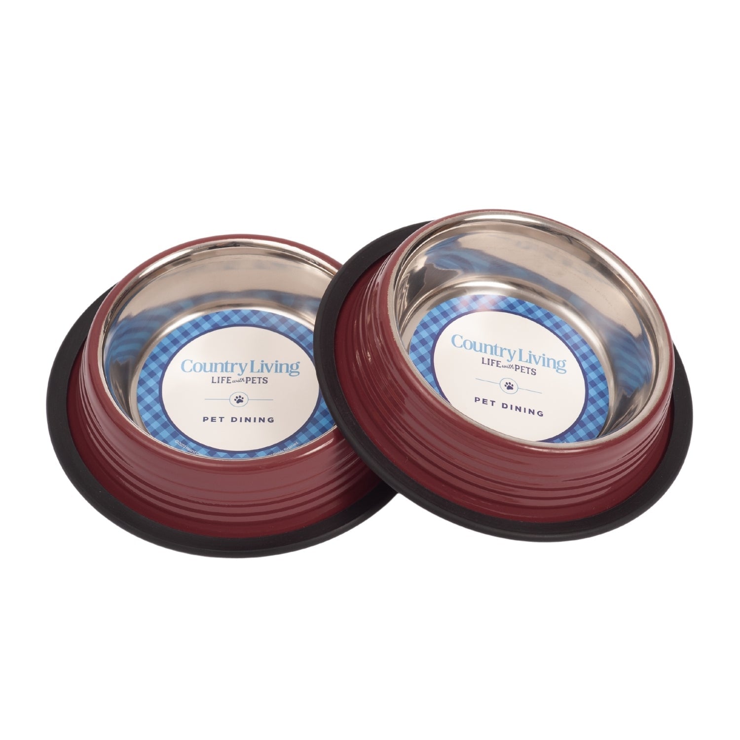 Ribbed Non-Slip Pet Bowls in Merlot Red Color (Set of 2) - Majestic Pet Kingdom