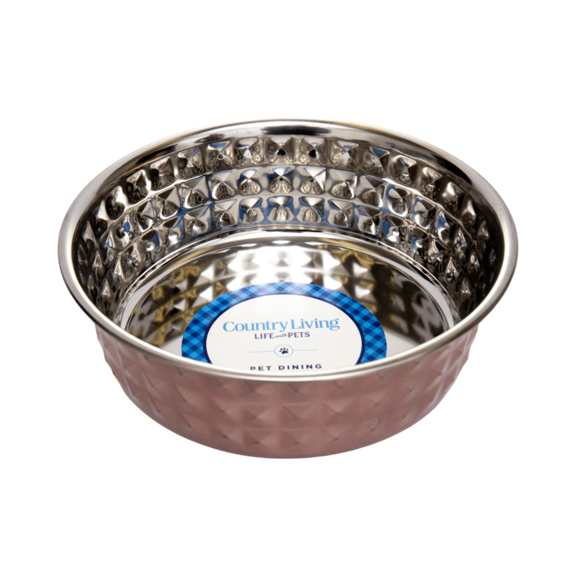 Dog Bowls Set of 2 Rose Quartz Hammered Stainless Steel Dish - Detail Angle 3 | Majestic Pet Kingdom
