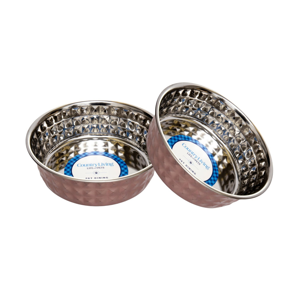 Rose Quartz Hammered Stainless Steel Dog Bowls (Set of 2) - Majestic Pet Kingdom