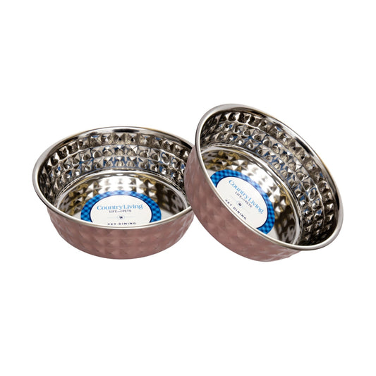 Rose Quartz Hammered Stainless Steel Dog Bowls (Set of 2) - Majestic Pet Kingdom