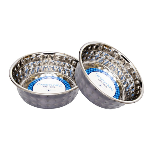 Hammered Black Pearl Stainless Steel Dog Bowls (Set of 2)