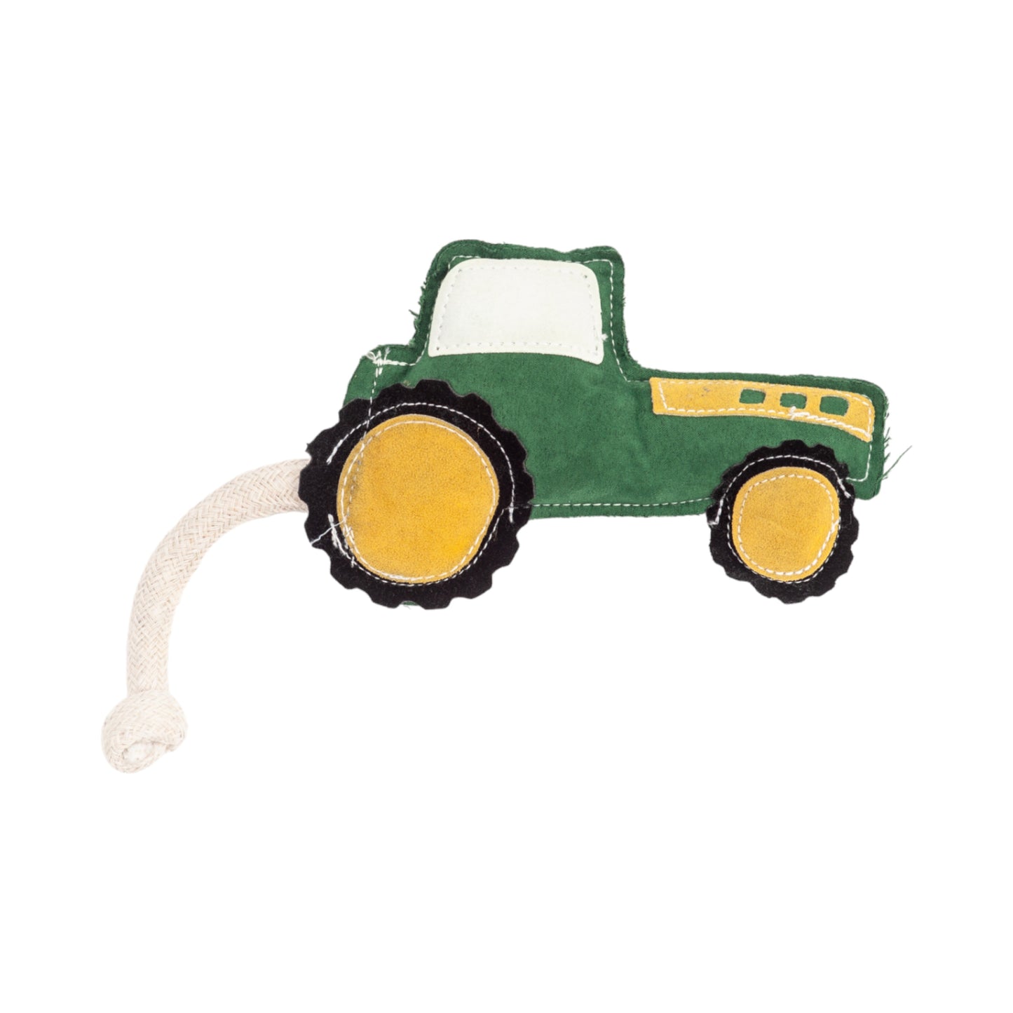 Dog Chew Toy Faux Leather Green Tractor Safe Non-Toxic Pet - Detail Angle 2 | Majestic Pet Kingdom