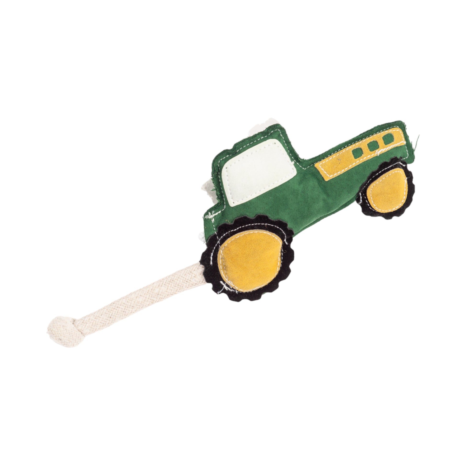 Dog Chew Toy Faux Leather Green Tractor Safe Non-Toxic Pet - Detail Angle 4 | Majestic Pet Kingdom