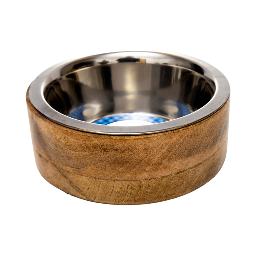 Stainless Steel Dog Bowl with Cylindrical Mango Wood Stand - Majestic Pet Kingdom