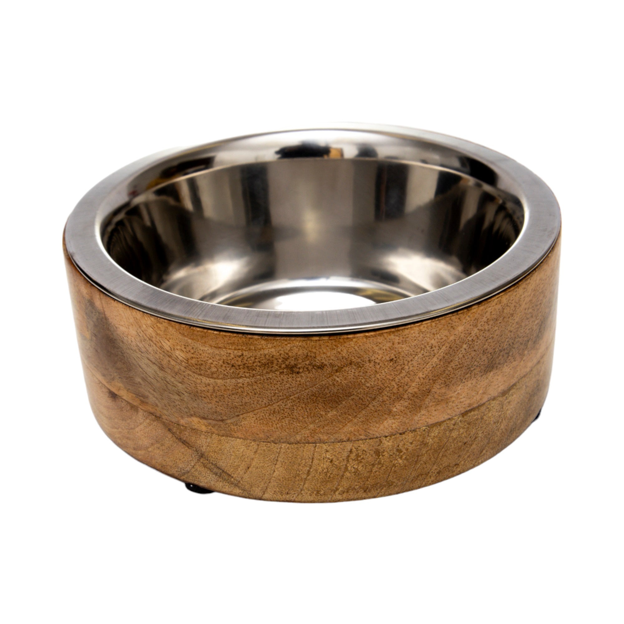 Stainless Steel Dog Bowl with Cylindrical Mango Wood Stand - Majestic Pet Kingdom