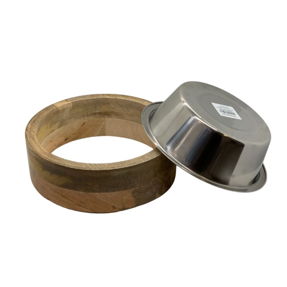 Dog Bowl Stainless Steel with Mango Wood Elevated Stand Set - Detail Angle 6 | Majestic Pet Kingdom