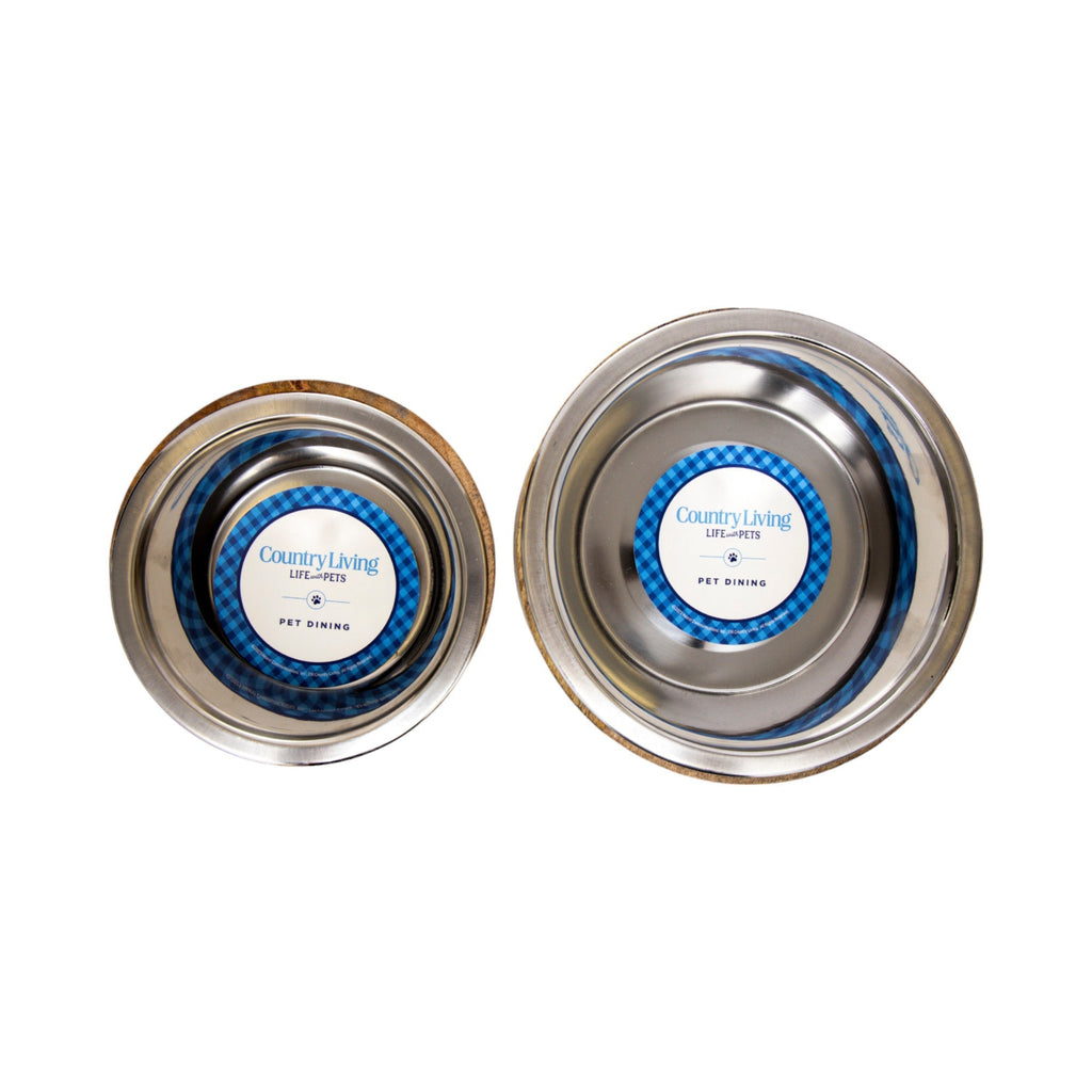 Stainless Steel Dog Bowl with Cylindrical Mango Wood Stand - Majestic Pet Kingdom