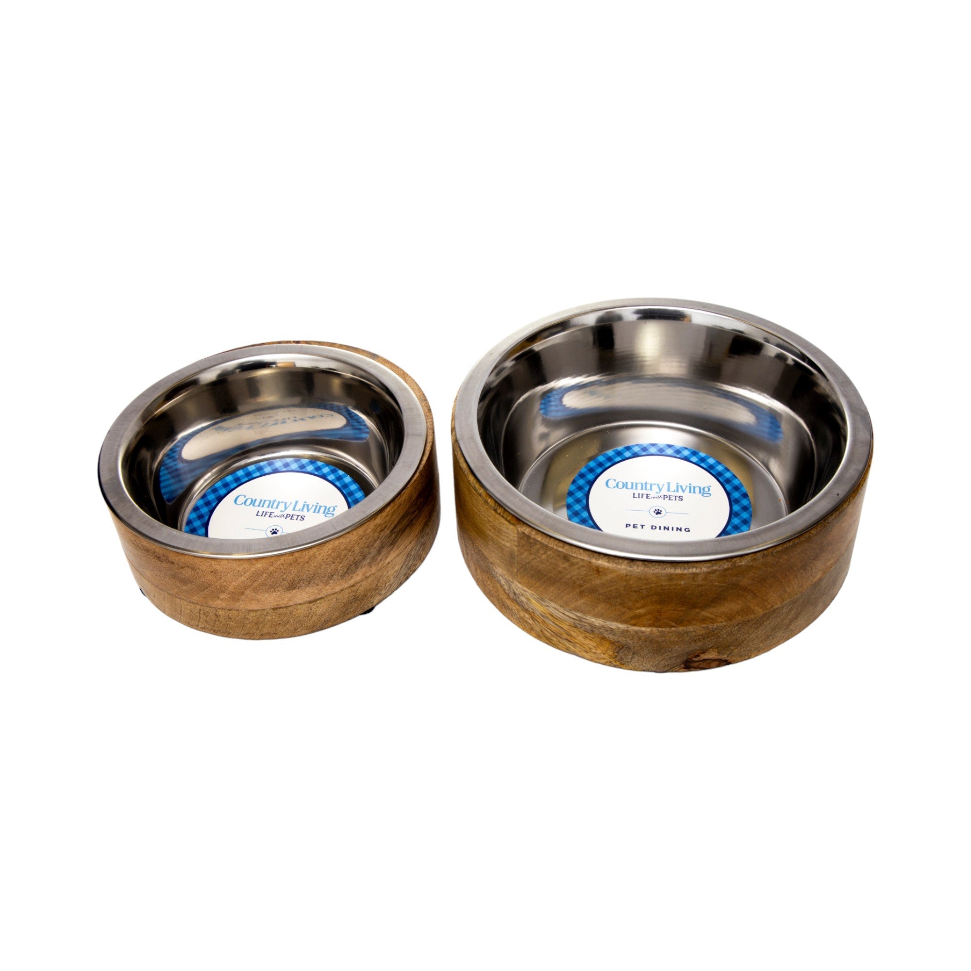 Stainless Steel Dog Bowl with Cylindrical Mango Wood Stand - Majestic Pet Kingdom