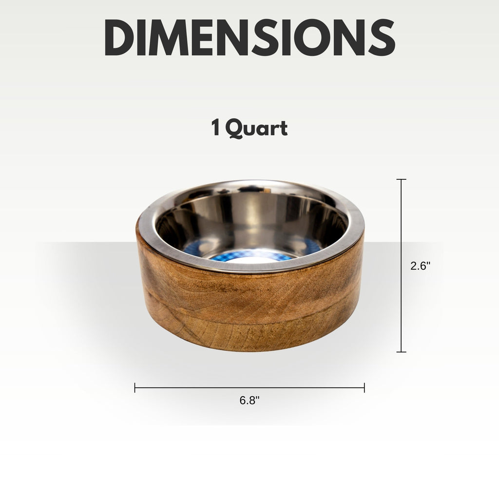 Stainless Steel Dog Bowl with Cylindrical Mango Wood Stand - Majestic Pet Kingdom
