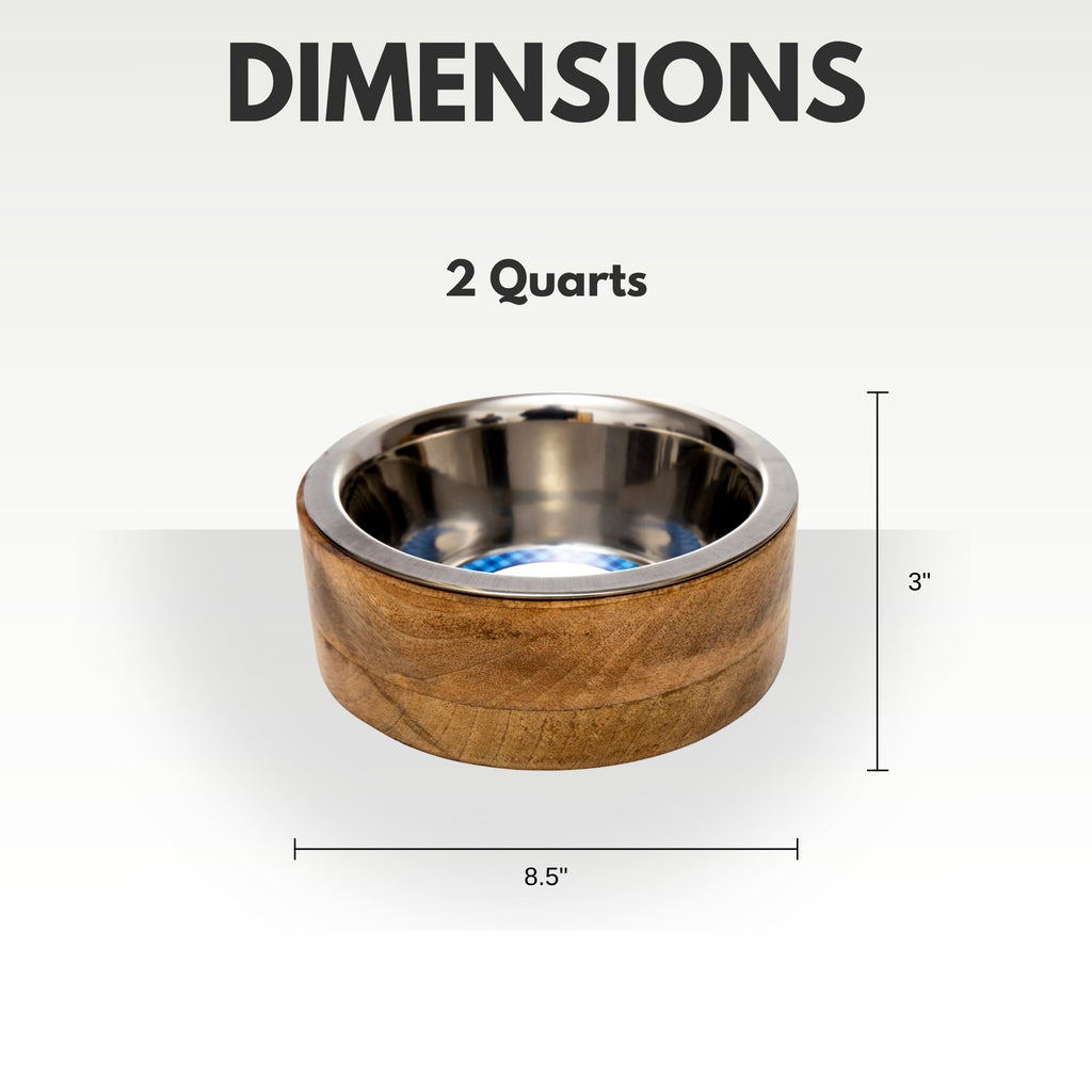 Stainless Steel Dog Bowl with Cylindrical Mango Wood Stand - Majestic Pet Kingdom